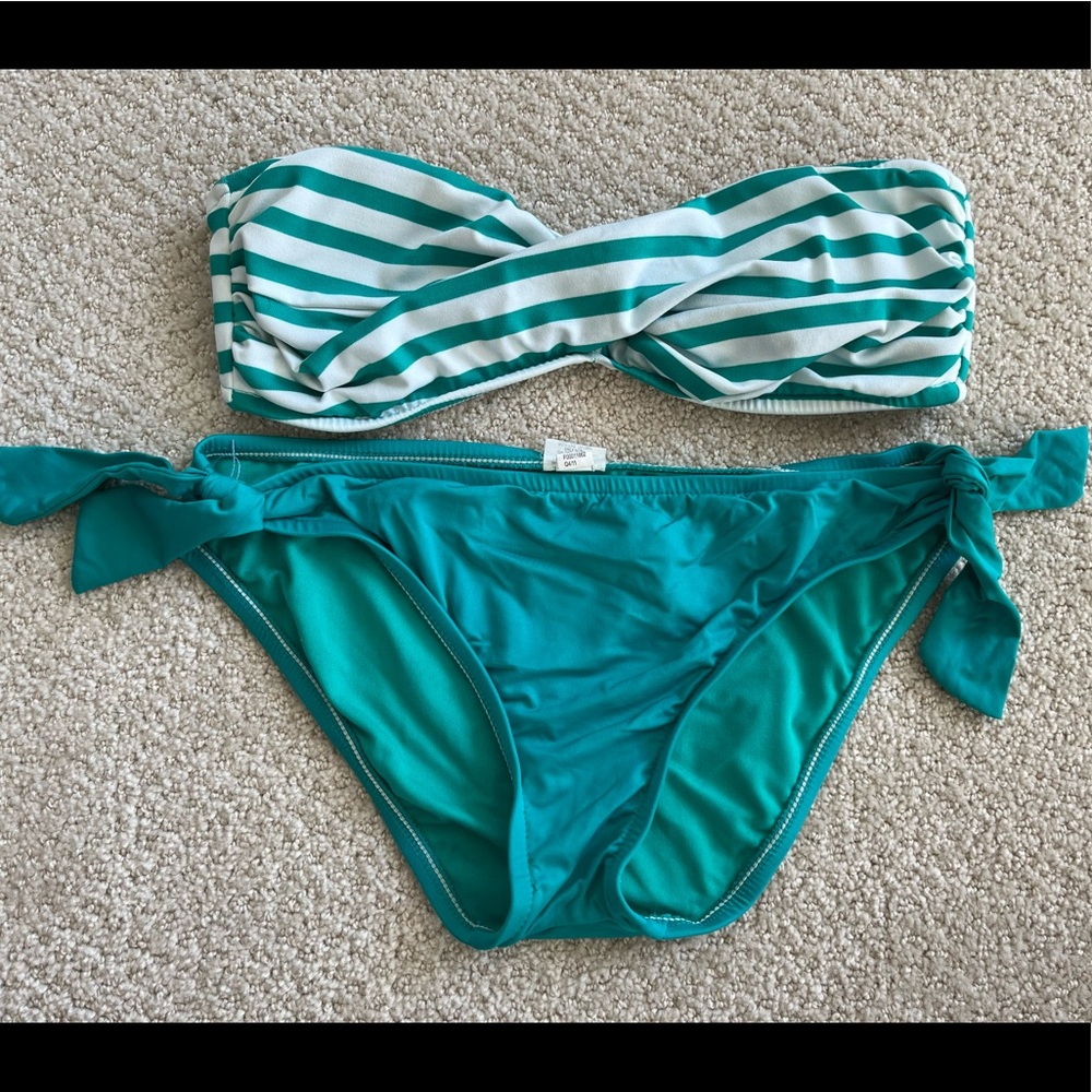 Mossimo (Target) Green Striped Swim Suit Top and Bottom
